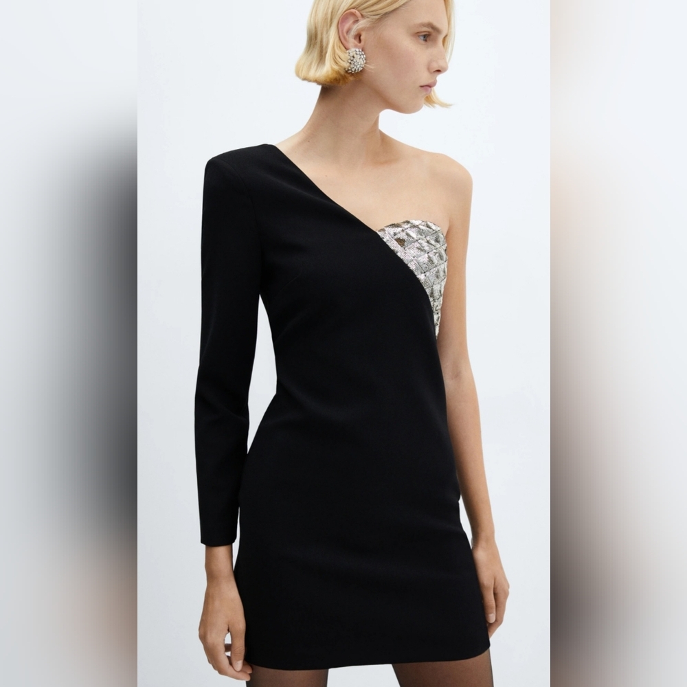 Mango Asymmetrical Dress With Sequin Details.